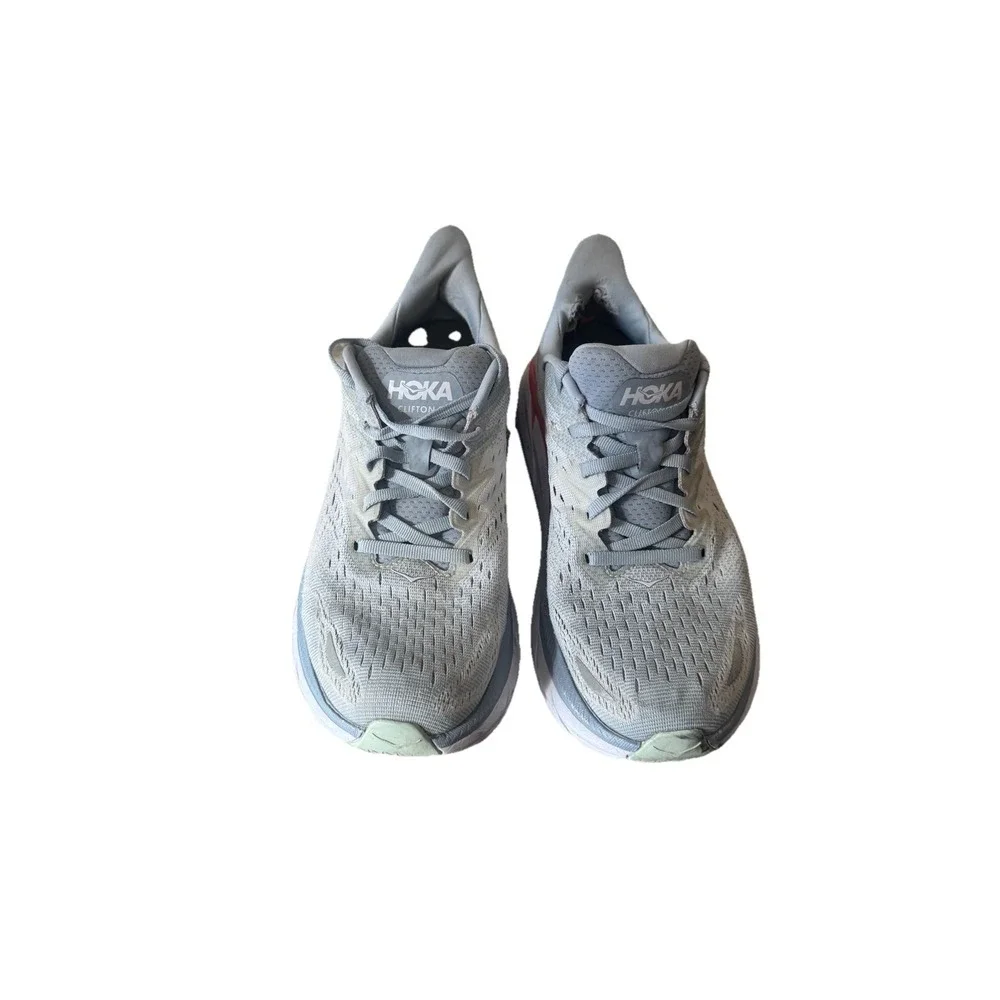 Hoka One One Clifton 8 1121375 Womens Sz 8.5D Running Shoes Grey Orange Sneakers